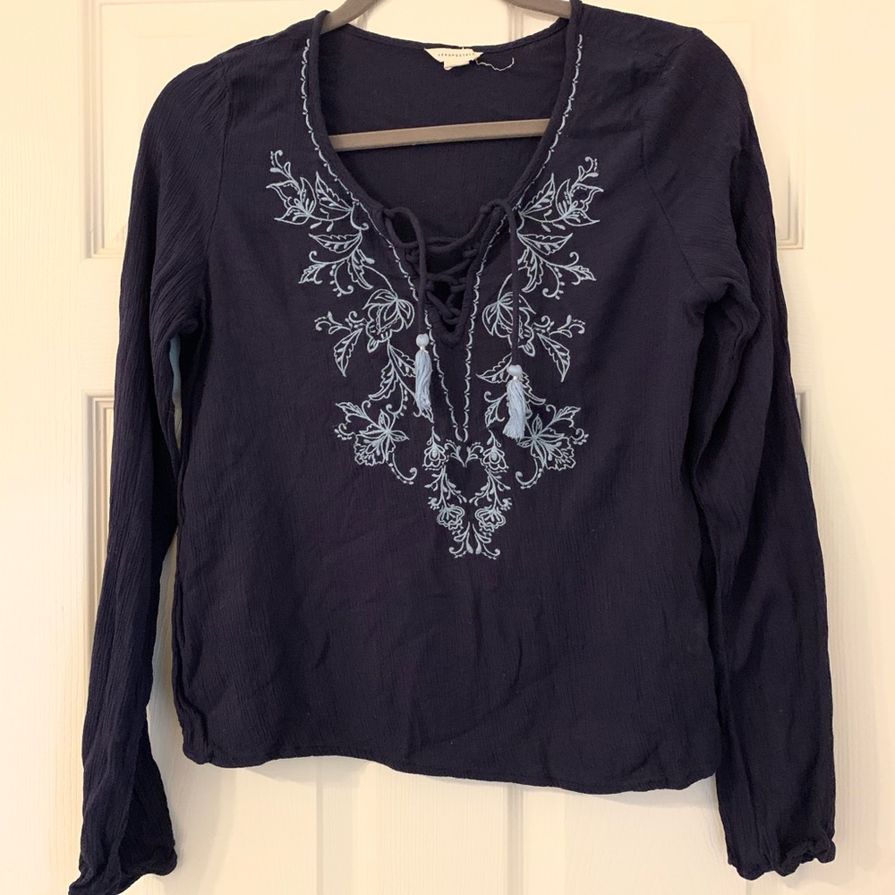 Aeropostale Long sleeve embroidered top